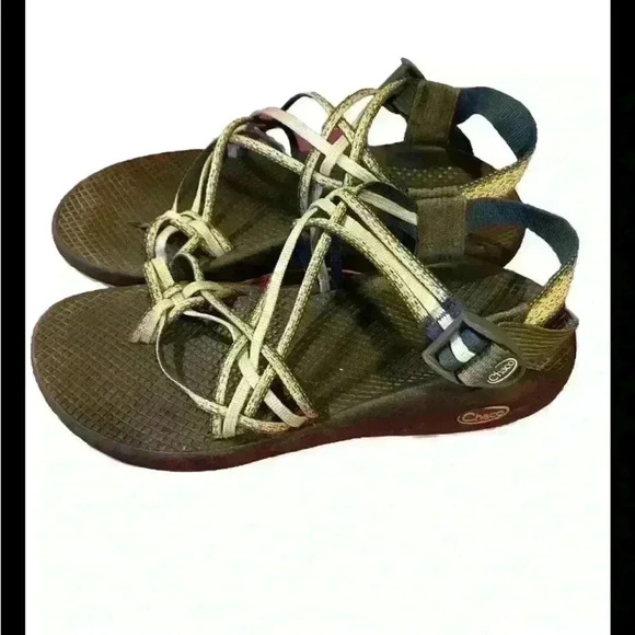 CHACO ZX/3 YAMPA SANDALS Triple Strap Toe Loop Women’s Size 9 Green Blue Shoe - Picture 3 of 5